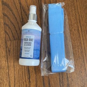 Yoga mat cleaner and yoga mat strap